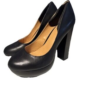 Express Black Faux Leather Platform High Heel Pumps Size 7.5 Round Toe Classic